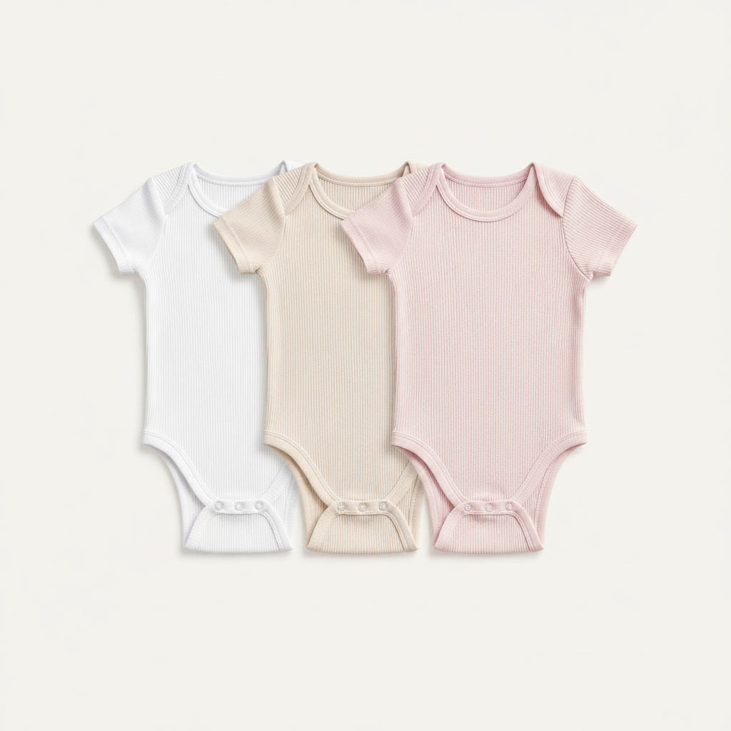3-Pack Short-Sleeve Ribbed Bodysuits