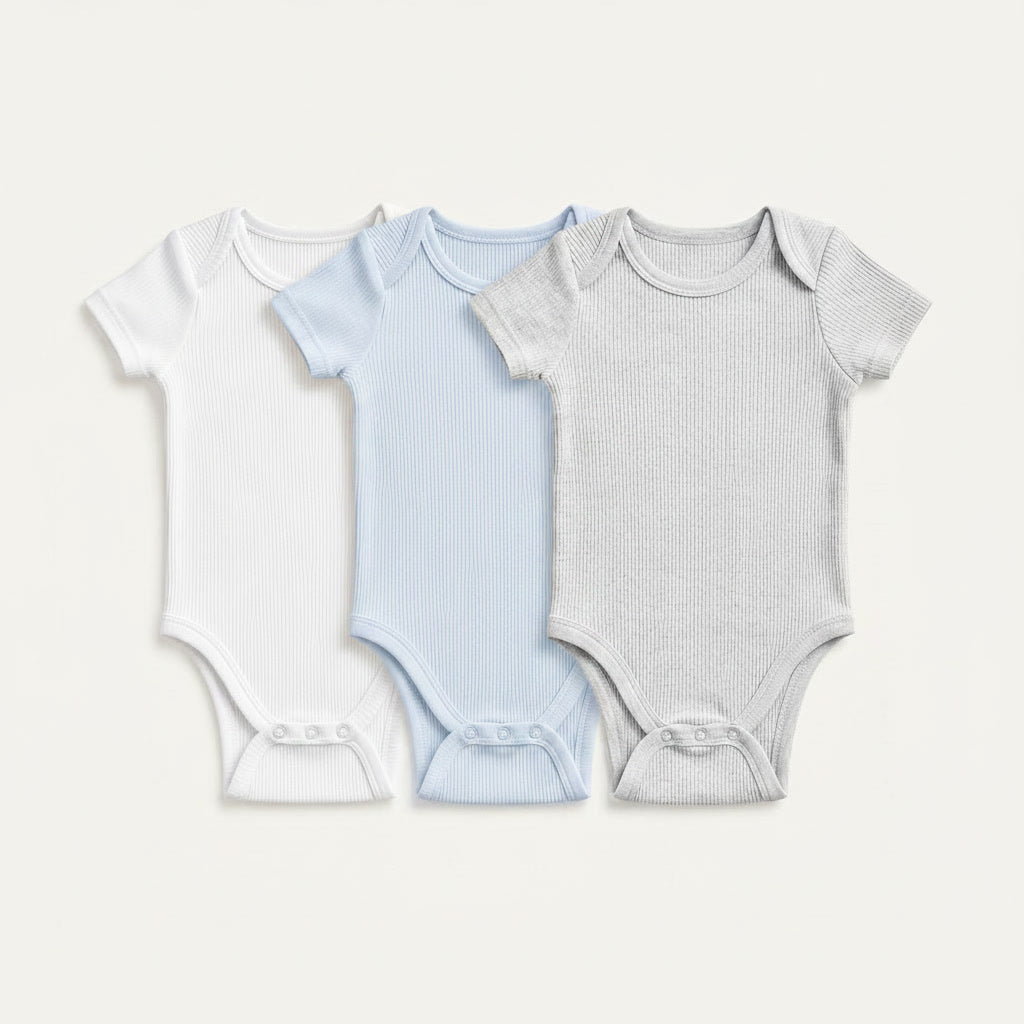 3-Pack Short-Sleeve Ribbed Bodysuits