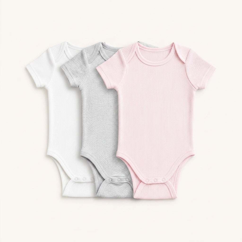 3-Pack Short-Sleeve Ribbed Bodysuits