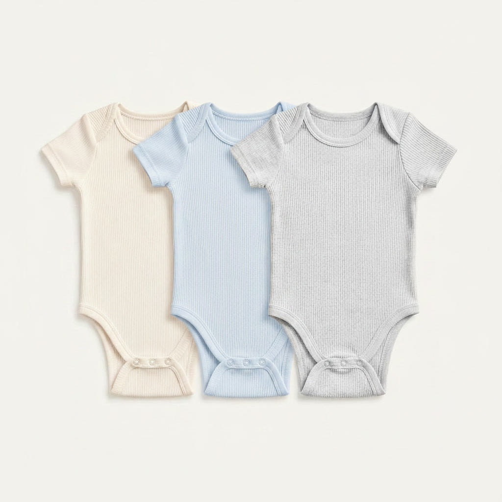 3-Pack Short-Sleeve Ribbed Bodysuits