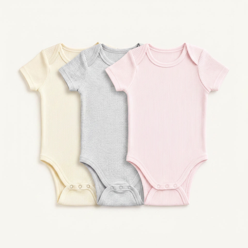 3-Pack Short-Sleeve Ribbed Bodysuits