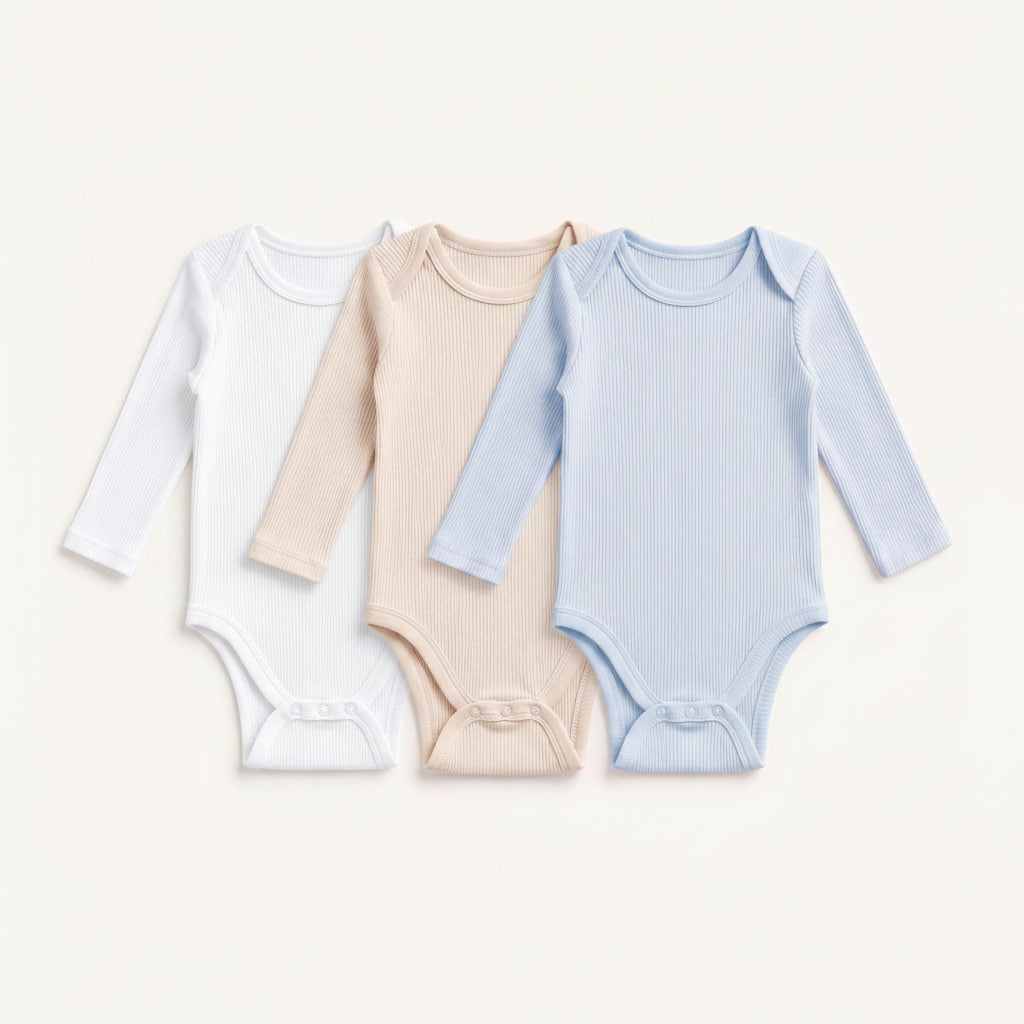 3-Pack Long-Sleeve Ribbed Bodysuits