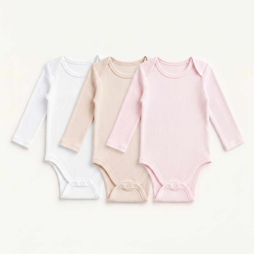 3-Pack Long-Sleeve Ribbed Bodysuits