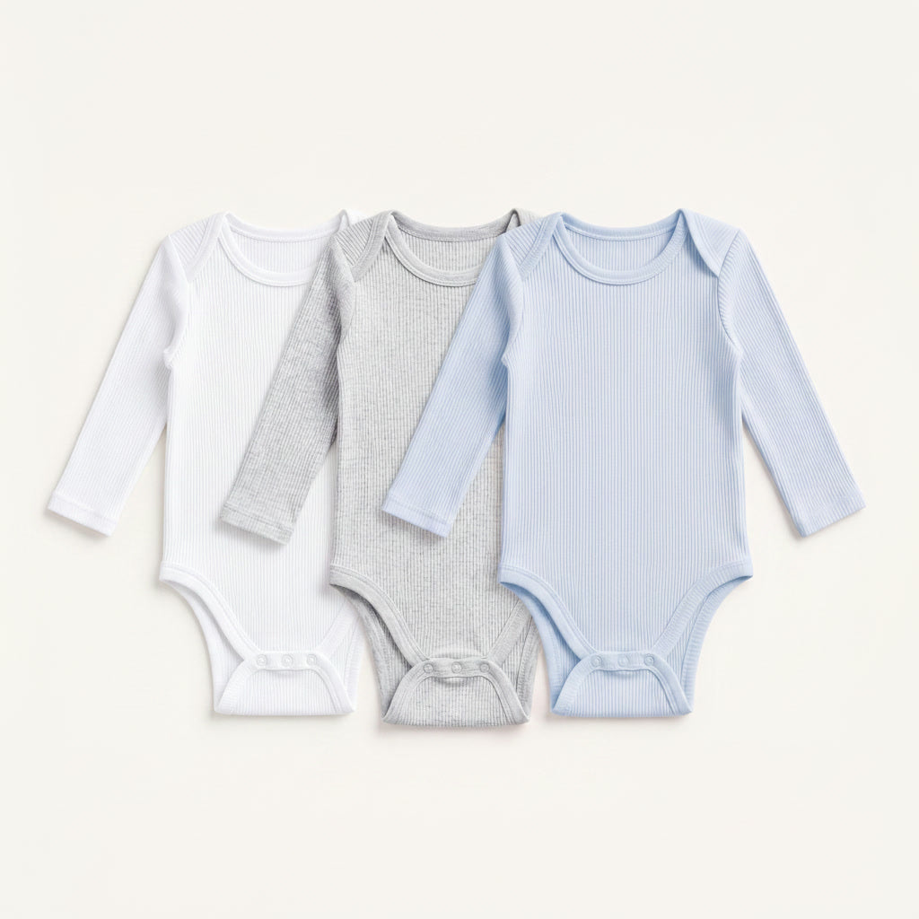 3-Pack Long-Sleeve Ribbed Bodysuits