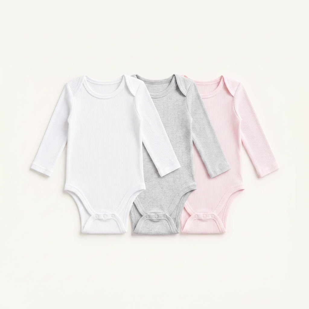 3-Pack Long-Sleeve Ribbed Bodysuits