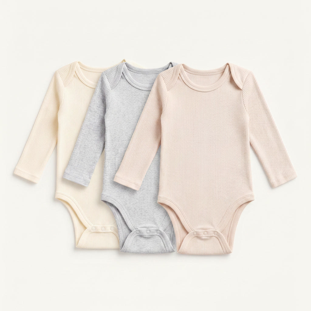 3-Pack Long-Sleeve Ribbed Bodysuits