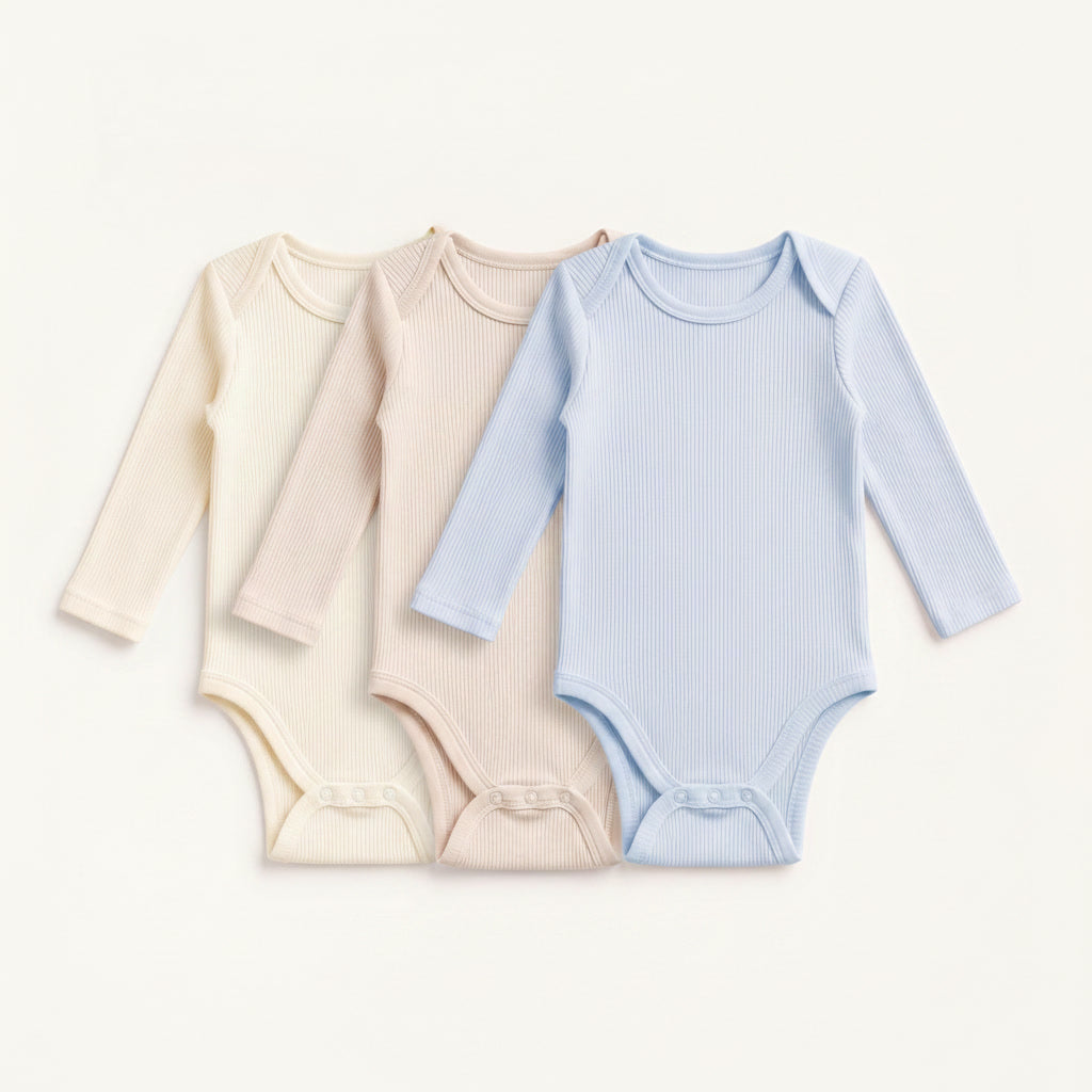 3-Pack Long-Sleeve Ribbed Bodysuits
