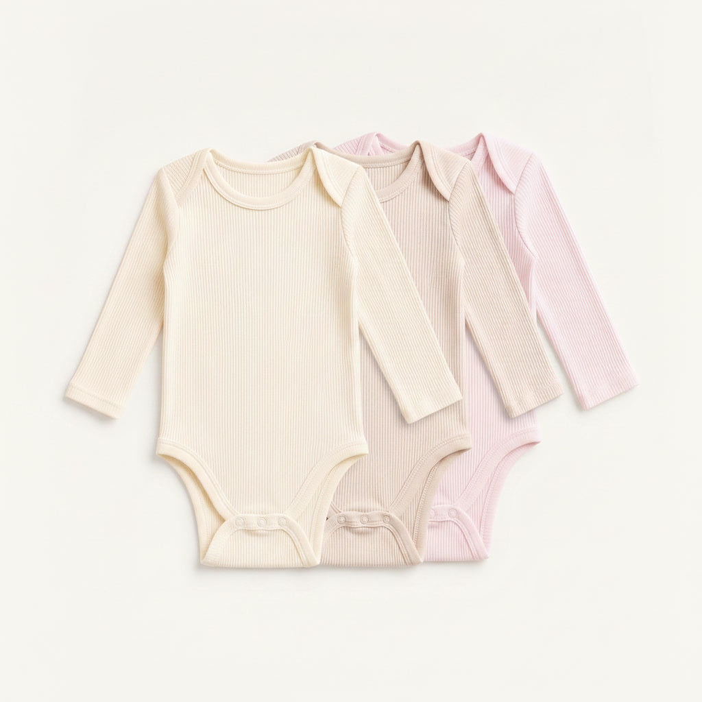 3-Pack Long-Sleeve Ribbed Bodysuits