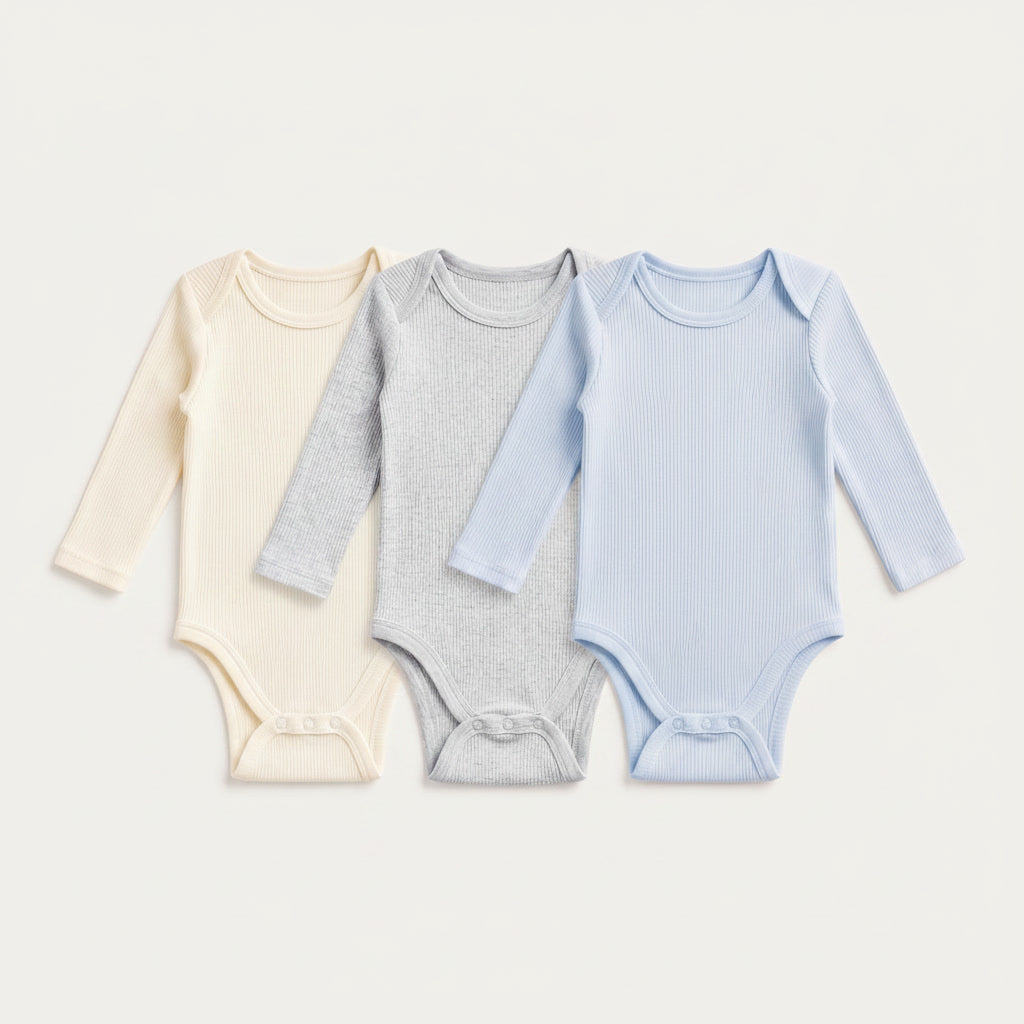 3-Pack Long-Sleeve Ribbed Bodysuits