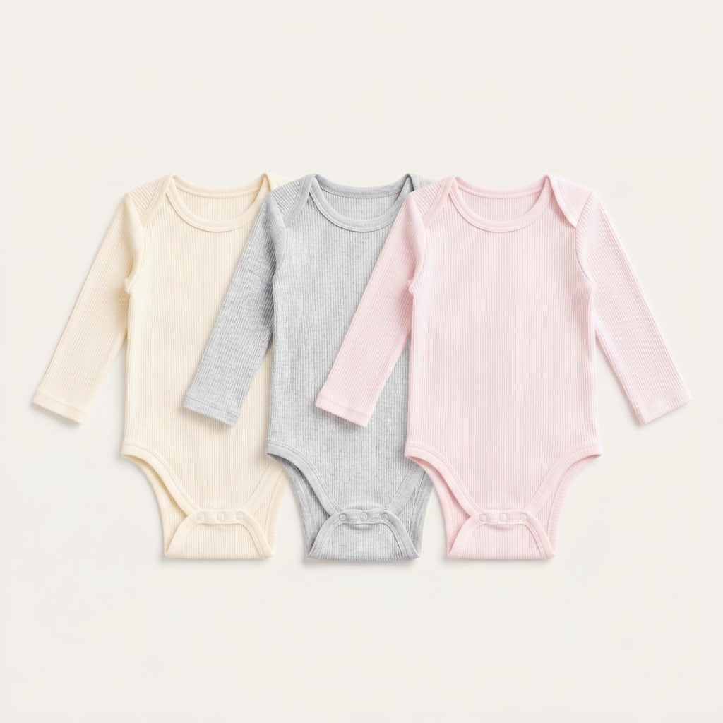 3-Pack Long-Sleeve Ribbed Bodysuits