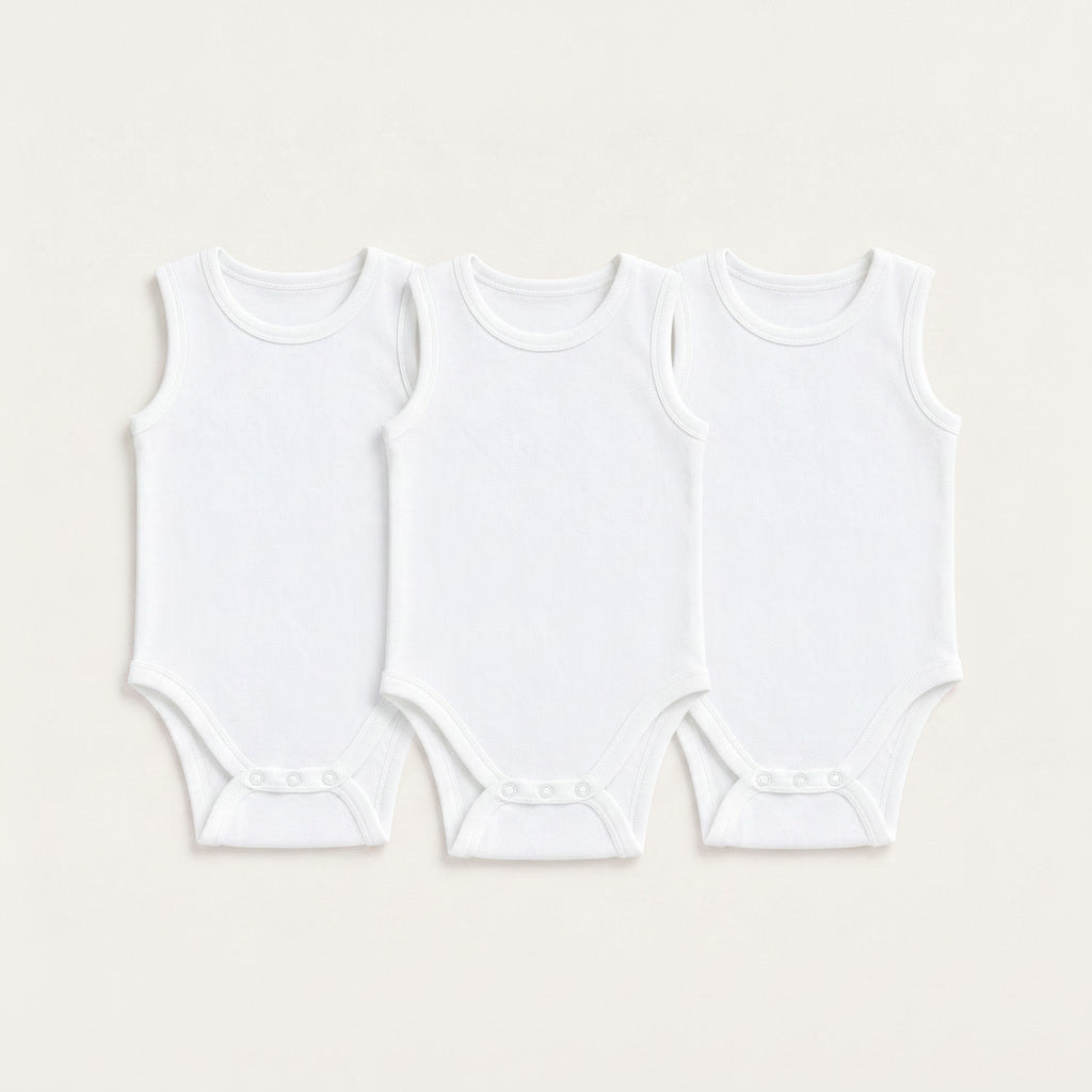 3-Pack Sleeveless Bodysuits -  White